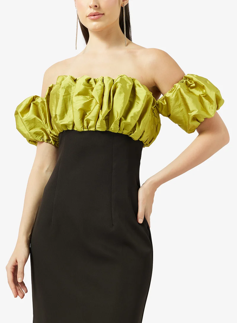 Namshi x  Off Shoulder Evening Gown With Puff Ruffles for Women | Best Price UAE